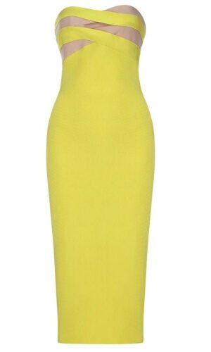 Eleanor Strapless Yellow Midi Dress