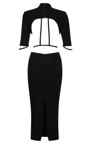 Mae Short Sleeve Open Back Black Midi Dress