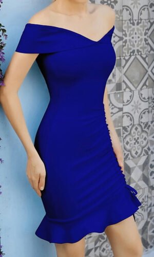 Hattie Off Shoulder Blue Mini Dress