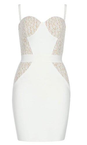 Lucille Spaghetti Strap Lace Bustier Structured Mini Dress