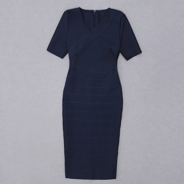 Josie Navy Blue Short Sleeve Midi Dress - Image 8