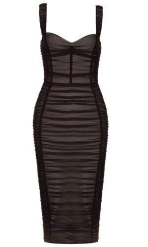 Iggy Black Draped Corset Spaghetti Strap Midi Dress