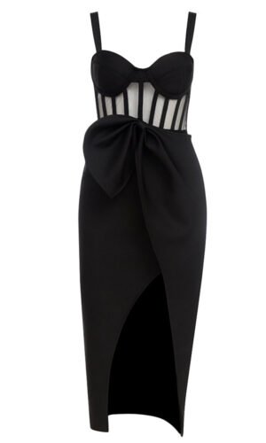 Micah Black Bustier Structured Midi Dress