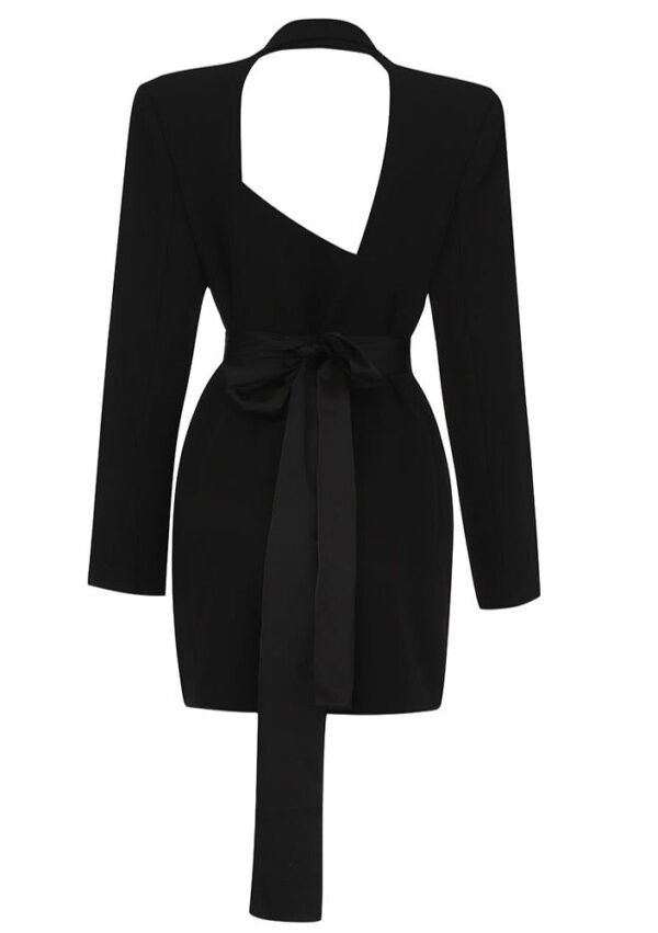 Karina Black Long Sleeve Open Back Mini Blazer Dress