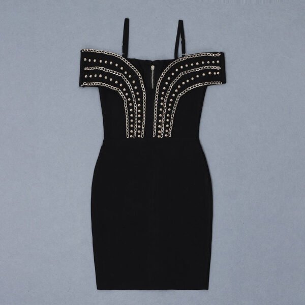 Malysa Black Mini Metal Studded Bandage Dress - Image 4