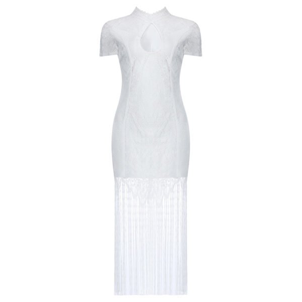 Kailyn Lace White Tassel Midi Party Dress - Image 4