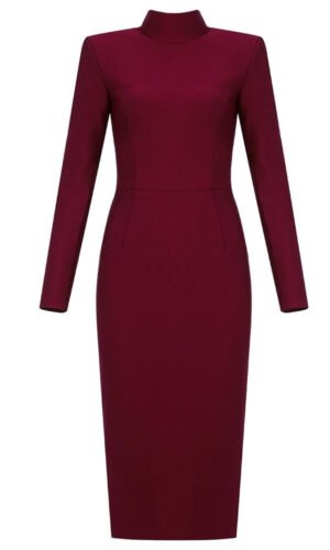 Harmoni Burgundy Long Sleeve Bandage Dress