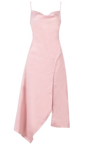 Hayden Sexy Satin Midi Dress with Front Split Design