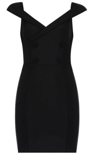 Maren Black Cross Over Front Detail Dress with Button
