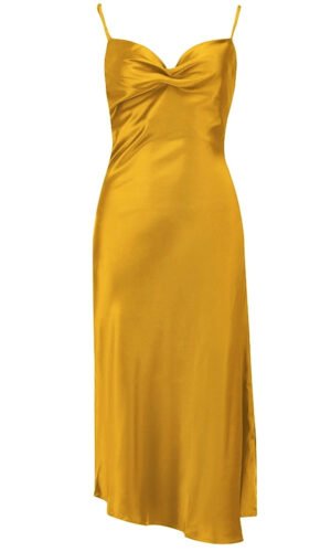 Natasha Yellow Sleeveless Midi Satin Dress