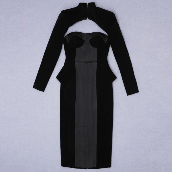 Kallie Black Long Sleeve Structured Midi Dress - Image 8