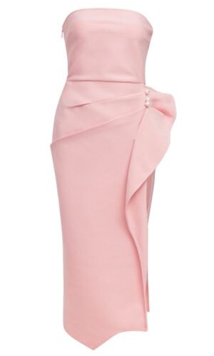 Zelda Pink Strapless Ruffle Detail Midi Dress