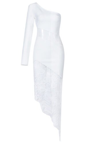 Naomi White One Shoulder Bandage with Lace
