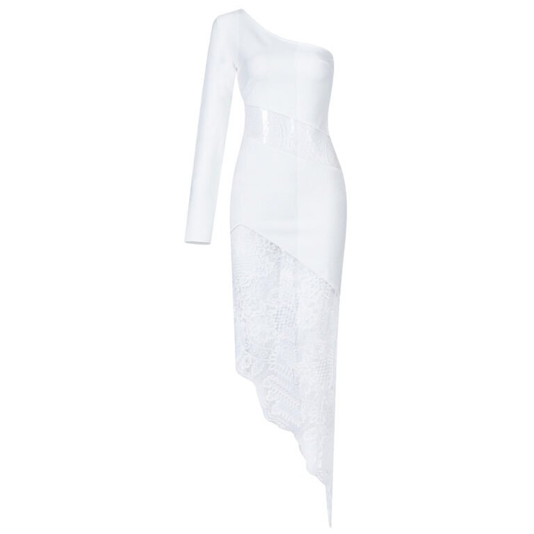 Naomi White One Shoulder Bandage with Lace