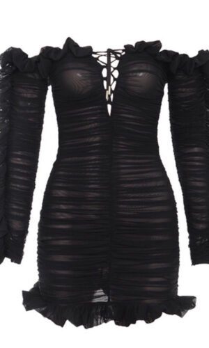 Madaline Black Off Shoulder Mesh Mini Dress