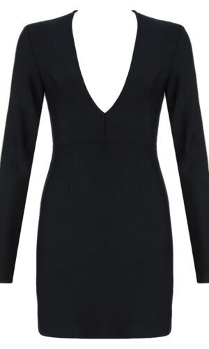 Karlin Black Deep V Neck Mini Dress