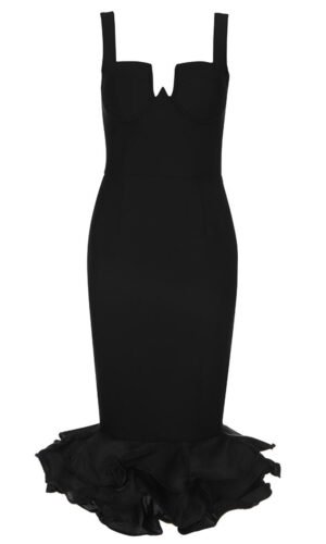 Marleigh Black Ruffle Mermaid Midi Dress