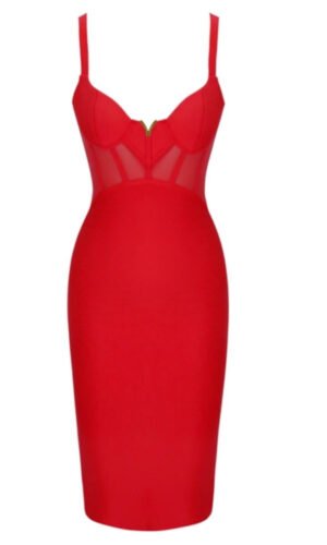 Penni Red Mesh Midi Bandage Dress