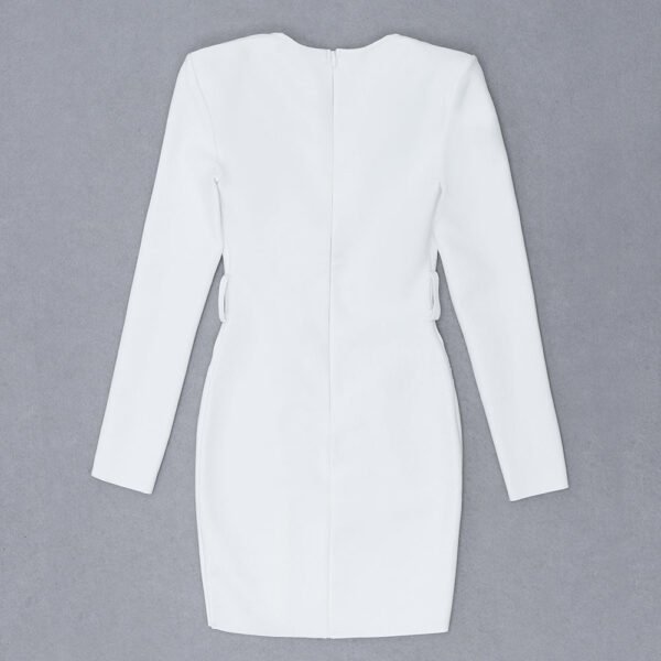 Kaz White Long Sleeve Mini Dress with Belt Detail - Image 7