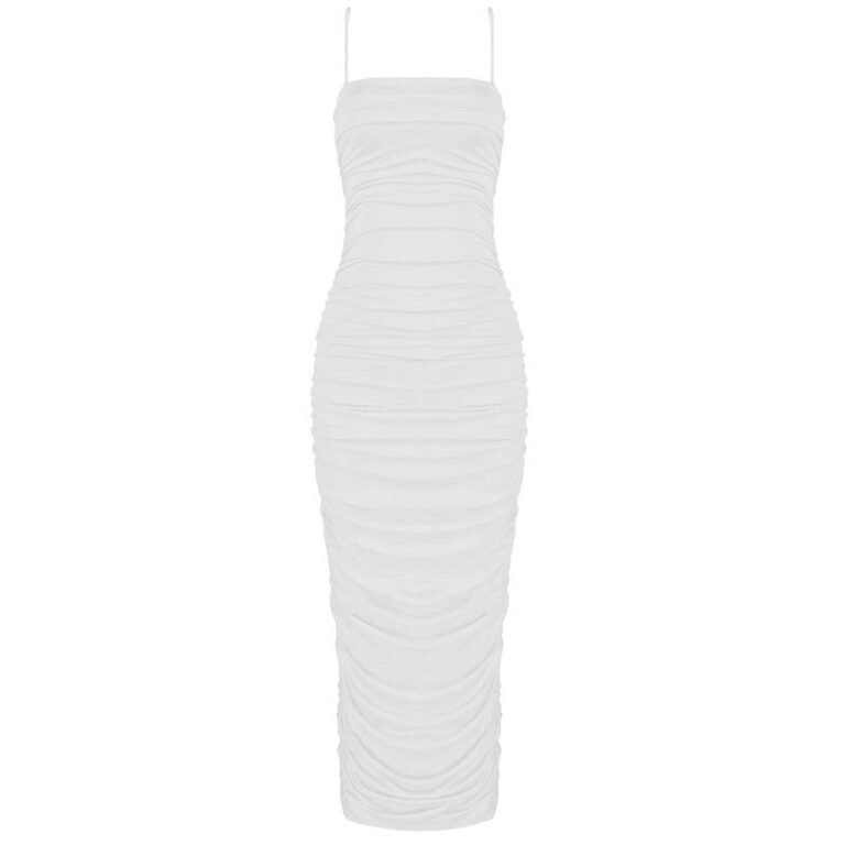 Halie Sexy Loose Spaghetti Strap Midi Summer Dress- White