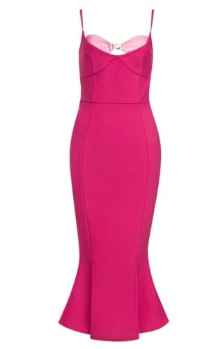 Sylvie Hot Pink Bustier Spaghetti Strap Midi Dress