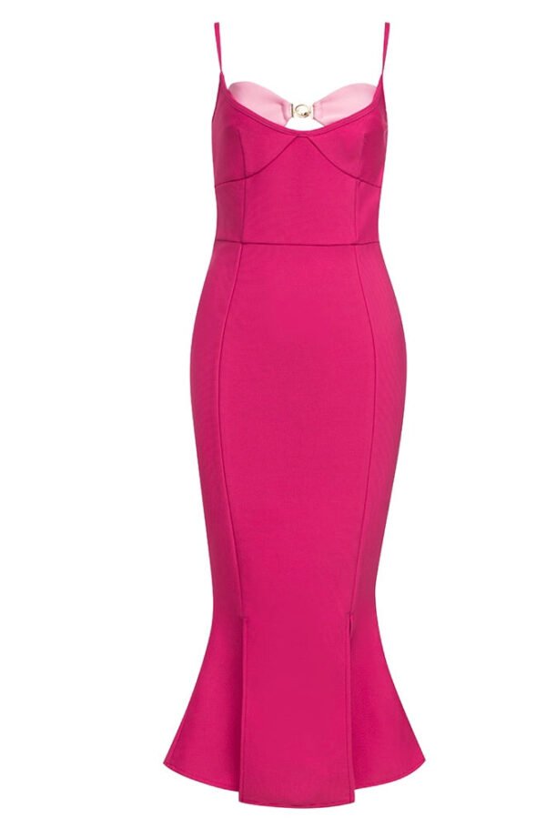 Sylvie Hot Pink Bustier Spaghetti Strap Midi Dress