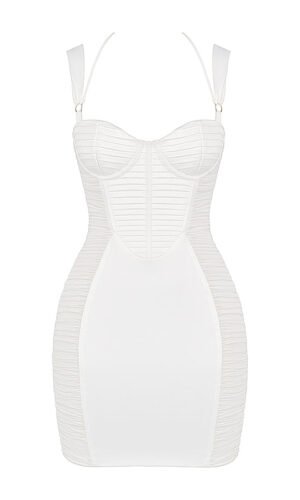 Jordyn White Halter Ribbed Bustier Mini Dress