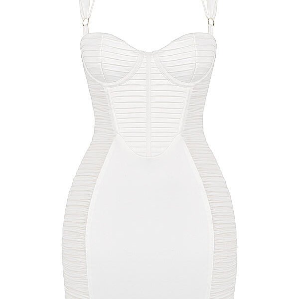 Jordyn White Halter Ribbed Bustier Mini Dress