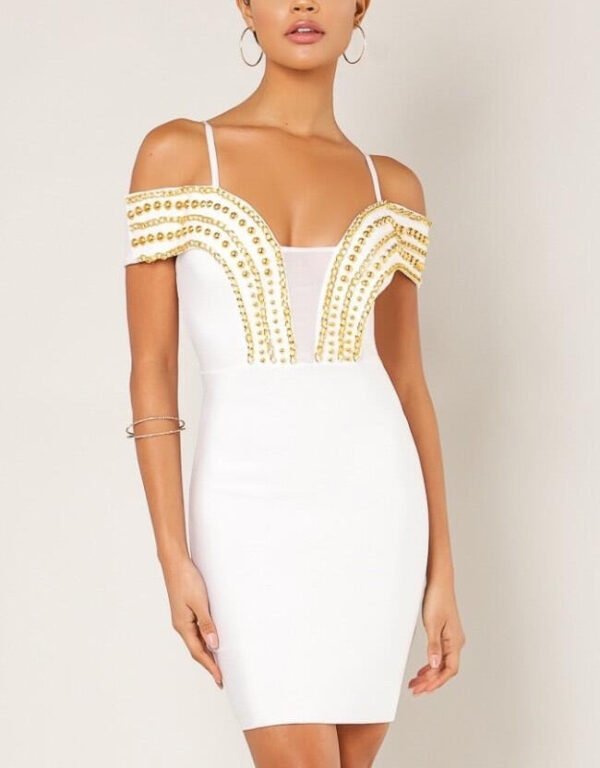 Malysa White Mini Metal Studded Bandage Dress