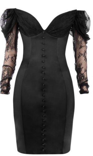 Raina Black Off Shoulder Long Sleeve Mini Lace Dress