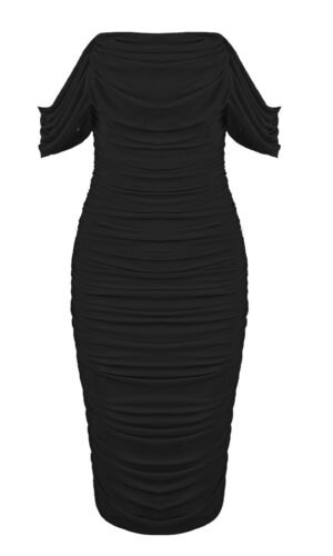 Nicoline Sexy Off Shoulder Midi Dress- Black