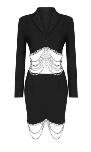 Gabriella Black Long Sleeve Embellished Two Piece Mini Dress