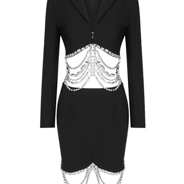 Gabriella Black Long Sleeve Embellished Two Piece Mini Dress