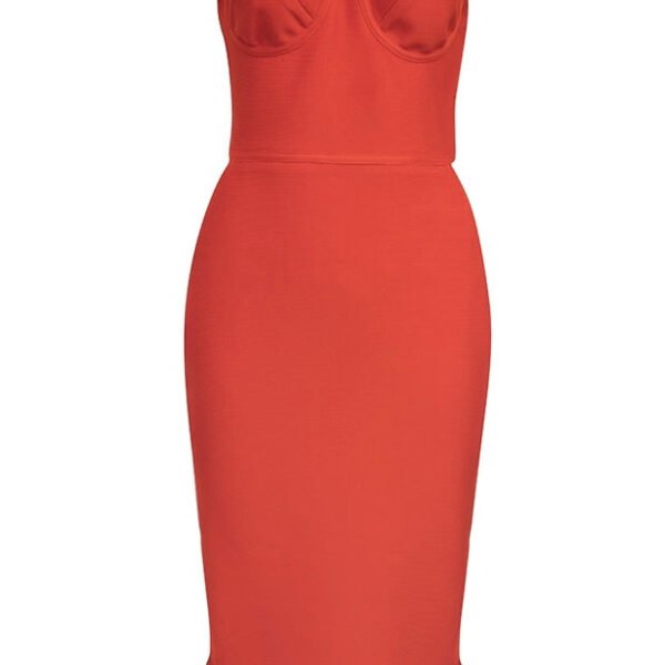 Liberty Orange Halter Bustier Midi Dress with Side Cut Out