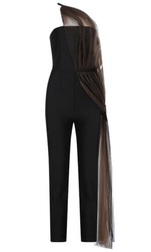 Gracelyn Black One Shoulder Bandage Jumpsuit with Mesh
