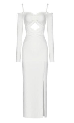 Gracie Long Sleeve Off Shoulder White Midi Dress