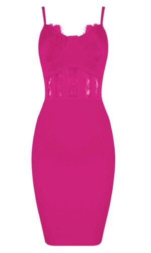 Kairi Pink Spaghetti Strap Dress with Lace and Bandage