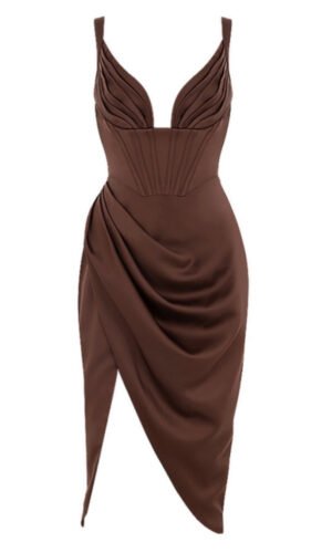 Kennedy Draped Corset Midi Brown Dress