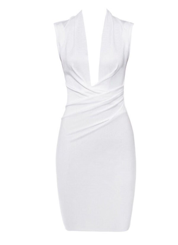 Roberta White Sleeveless Draped Front Bandage Dress