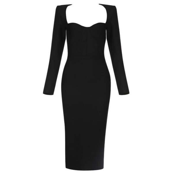 Adele Black Sweetheart Long Sleeve Midi Dress