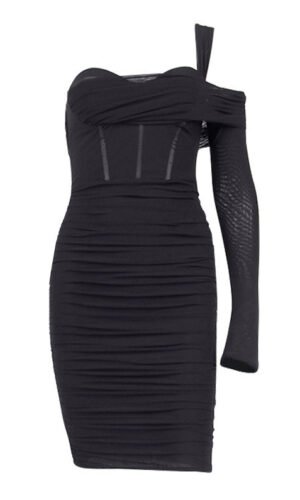 Azalea Black Mesh One Sleeve Off Shoulder Midi Dress