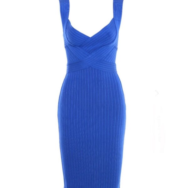 Georganna Blue Cross Bust Ribbed Bandage Dress