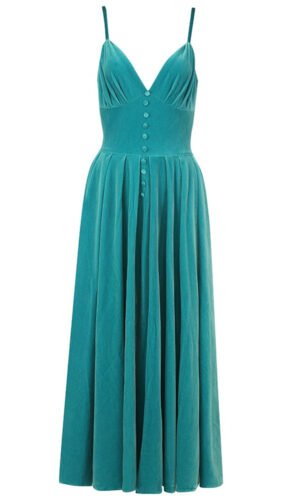 Isabelle Blue Bustier Midi Velvet Strap Dress