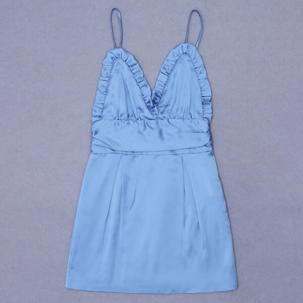 Gracie Light Blue Spaghetti Strap Mini Dress - Frill Detail - Image 3