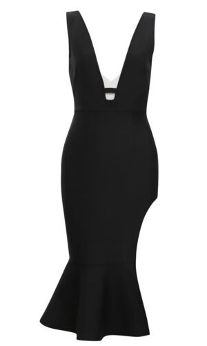 Lorelai Black Sleeveless V-Neck Midi Dress