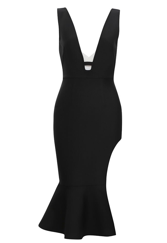 Lorelai Black Sleeveless V-Neck Midi Dress