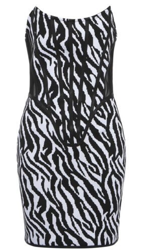 Kadence Black White Print Strapless Mini Dress