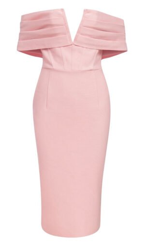 Amirah Pink Off Shoulder Structured Midi Dress