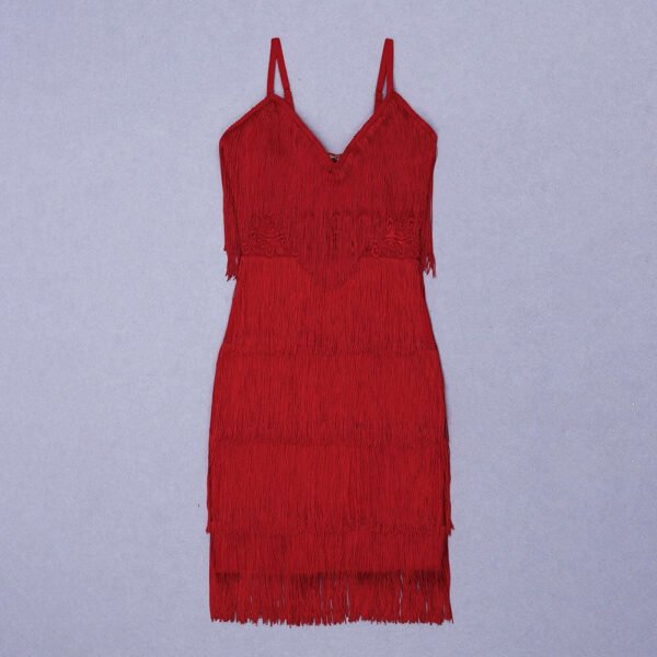 Janana Red Tassel Bandage Dress - Image 13