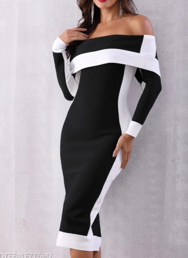 long sleeve midi dress, black white dresses